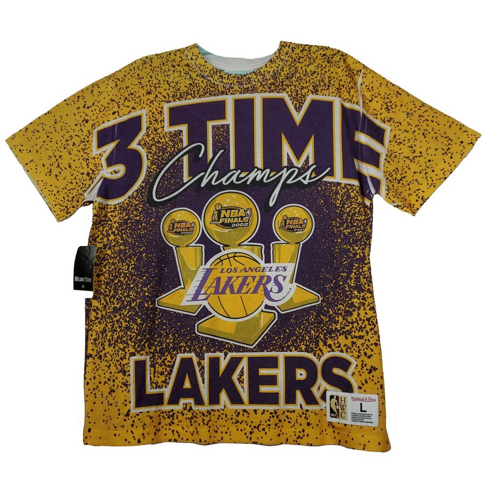 LA Lakers Mitchell & Ness‎ NBA L Large Shirt 3x Champs Yellow Purple NWT